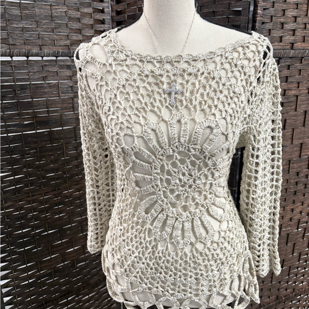 Elegant Cream Crochet Sweater